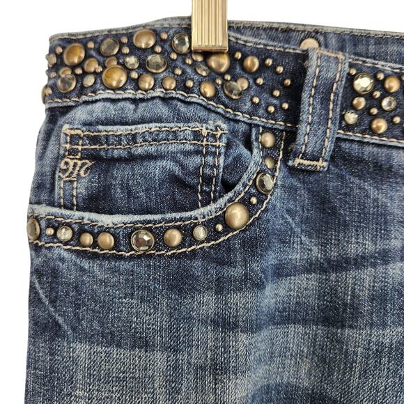Y2K Miss Me JP4288-4 Low Rise Bedazzled Bling Boot Cut Jeans Dark Aurora Size 12 - Picture 4 of 8
